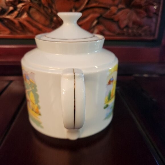 Rare Find Vintage Hand Painted Ceramic Teapot Countryside Theme Farmhouse - Picture 4 of 13